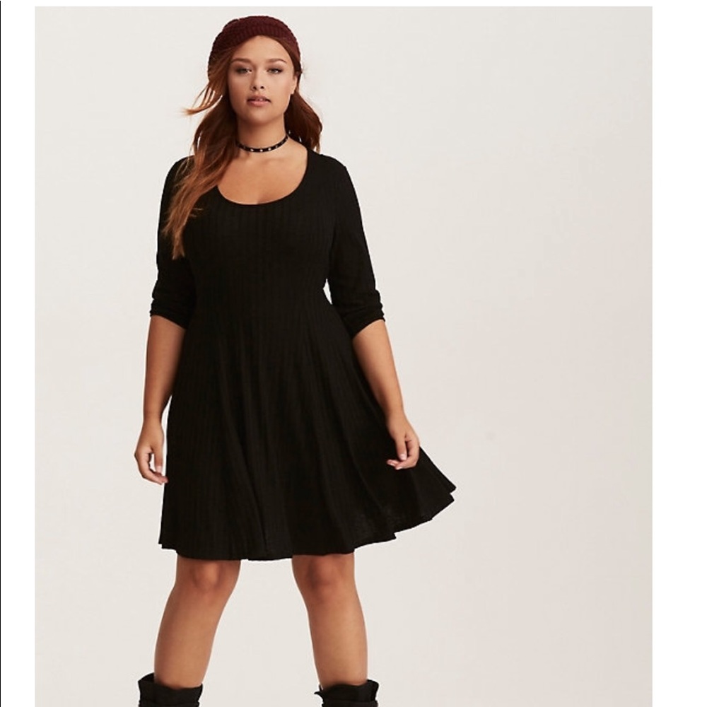 Torrid Black Ribbed Skater Dress